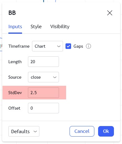 Bollinger Band setting