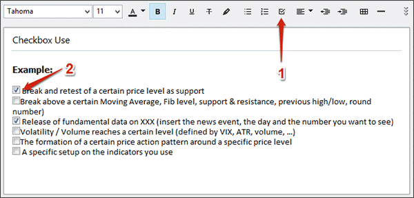 Trading Plan Template Checkbox